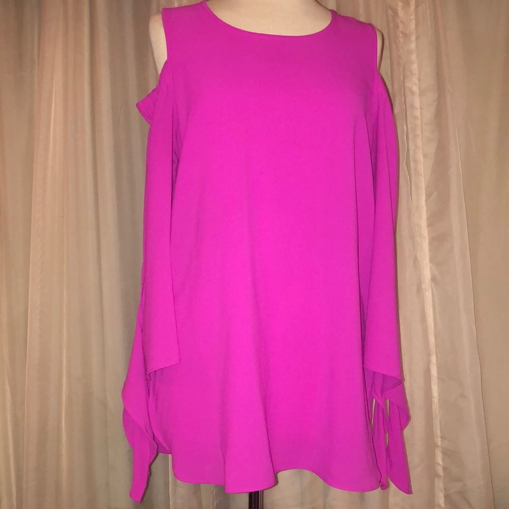 Hot pink cold shoulder blouse